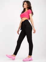 Czarne spodnie materiałowe slim fit z wiązaniem RUE PARIS