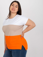 Hurt Biało-pomarańczowa bluzka plus size w paski