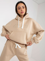 Hurtownia Beżowy dwuczęściowy komplet dresowy oversize