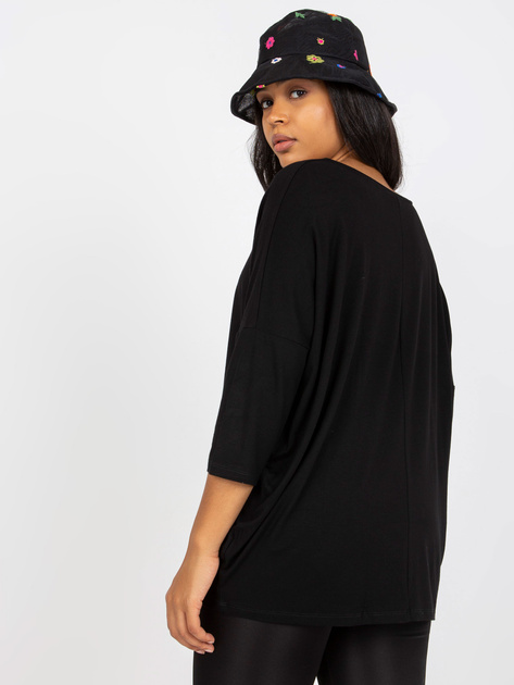 Hurtownia Czarna codzienna bluzka plus size z rękawem 3/4