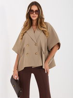 Ciemnobeżowy krótki płaszcz o kroju oversize RUE PARIS 