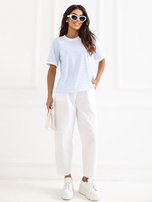 Biało-jasnoniebieski damski t-shirt z bawełny RUE PARIS