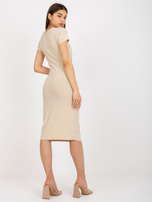 Hurt Beżowa midi sukienka koktajlowa z marszczeniem