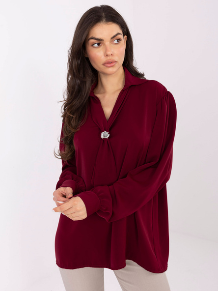 Bordowa wizytowa bluzka z kołnierzykiem