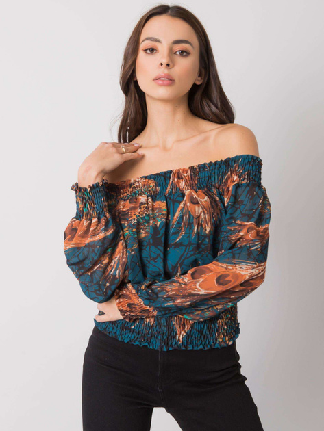 Morsko-brązowa bluzka damska we wzory Nanterre