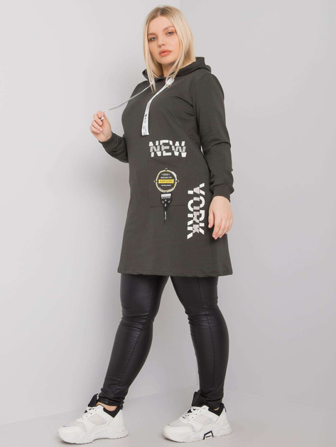 Ciemna khaki tunika plus size z kapturem Ashford