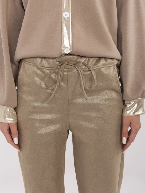 Hurt Ciemnobeżowe połyskujące spodnie z kieszeniami
