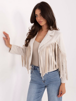 Jasnobeżowa krótka kurtka z zamszu RUE PARIS