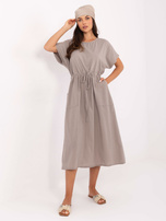 Ciemnobeżowa midi sukienka z bawełny OCH BELLA