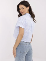 Jasnoniebiesko-biała krótka koszula z bawełny 