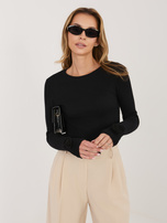 Czarna prążkowana bluzka z dziurami na kciuki RUE PARIS 