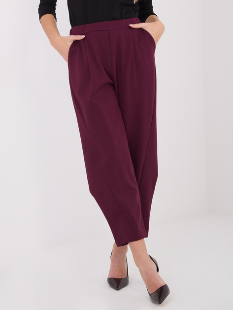 Burgundowe damskie spodnie z kieszeniami RUE PARIS