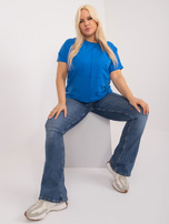 Hurt Ciemnoniebieska gładka bluzka plus size z bawełny