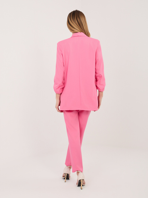 Różowy damski garnitur z marynarką bez zapięcia RUE PARIS