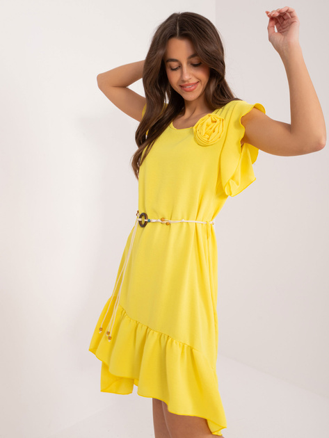Hurtownia Żółta letnia sukienka z falbaną