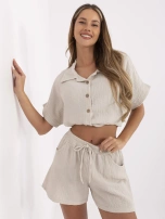 Beżowe muślinowe szorty z gumką w pasie 