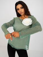 Hurt Jasnozielono-beżowa dwuczęściowa bluzka wizytowa z broszką