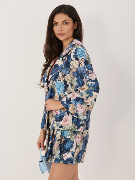 Ciemnoniebieska elegancka marynarka w kwiaty