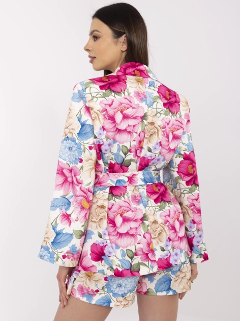 Ecru-niebieski komplet z marynarką o kroju kimono