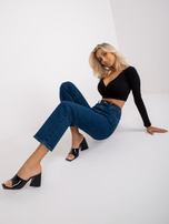 Ciemnoniebieskie proste jeansy z wysokim stanem Marcela RUE PARIS