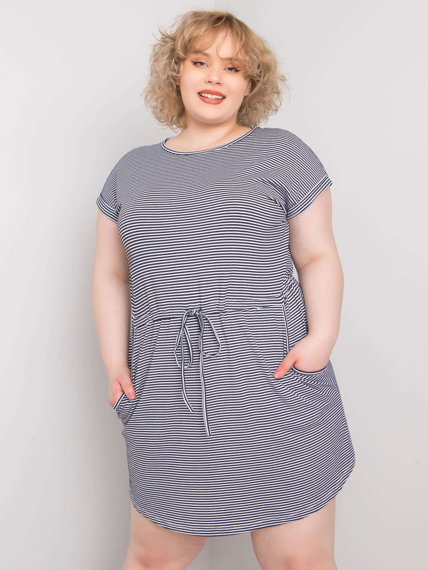 Navy Blue and White Plus Size Sariyah Striped Mini Dress