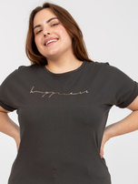 Khaki asymetryczny t-shirt plus size z bawełny