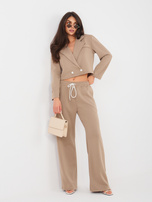 Ciemnobeżowy dwurzędowy komplet z miękkiego materiału RUE PARIS 