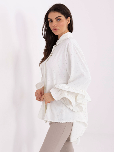 Ecru wizytowa koszula z falbanami przy rękawach