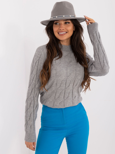 Hurt Szary sweter z warkoczami i ściągaczami