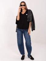 Czarna casualowa bluzka oversize z dekoltem V