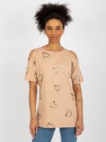 Hurt Camelowa damska bluzka z nadrukiem w serduszka
