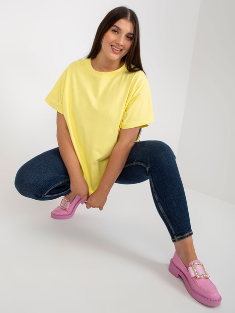 Hurtownia Jasnożółty t-shirt basic z bawełny plus size