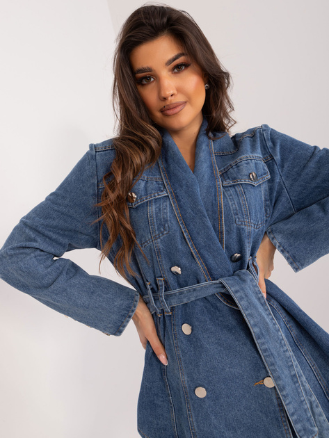 Hurt Ciemnoniebieska damska kurtka jeansowa z paskiem