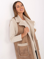 Beżowa długa kamizelka z kożuszkiem 