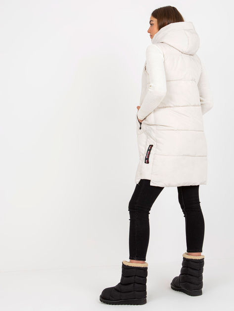 Hurtownia Kremowa długa kamizelka puchowa z kapturem