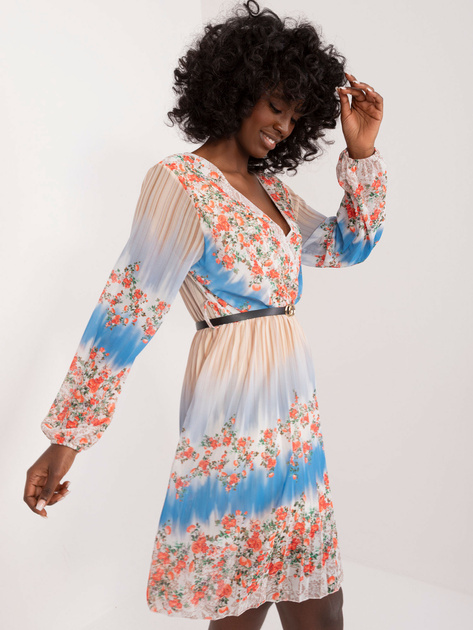 Hurt Jasnobeżowa plisowana sukienka z printem