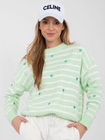 Jasnozielony damski sweter w serduszka 