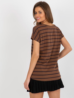 Hurt Brązowy bawełniany t-shirt w paski BASIC FEEL GOOD