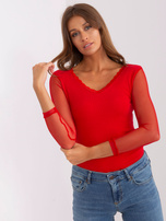 Hurt Czerwona bluzka z rękawami z siateczki RUE PARIS