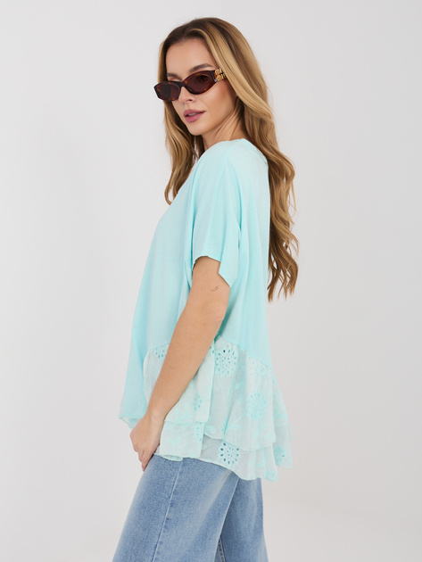 Miętowa bawełniana bluzka z falbanami