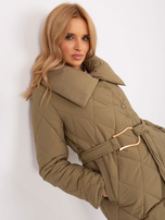 Wholesale Khaki long winter jacket with quilting.