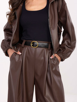 Brązowe skórzane spodnie z paskiem RUE PARIS