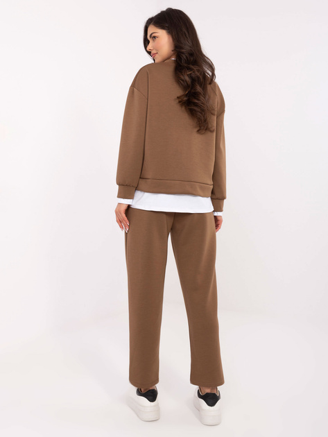 Camelowy damski komplet z białą wstawką RUE PARIS