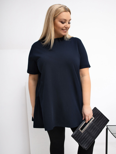 Granatowa damska bluzka plus size z krótkim rękawem