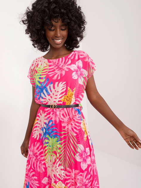 Hurtownia Ciemnoróżowa plisowana sukienka z printem