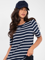 Navy-blue and white women's basic striped t-shirt RUE PARIS.