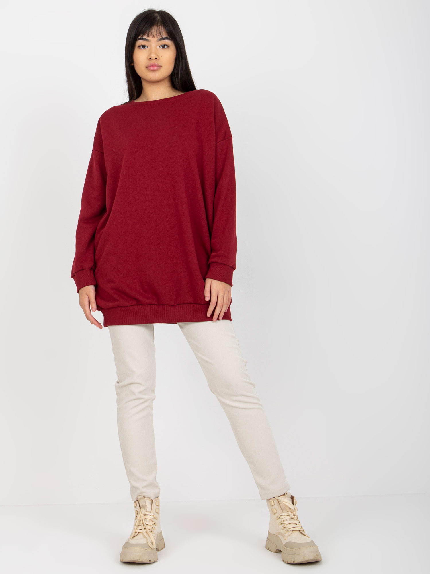 Bordowa długa bluza basic oversize