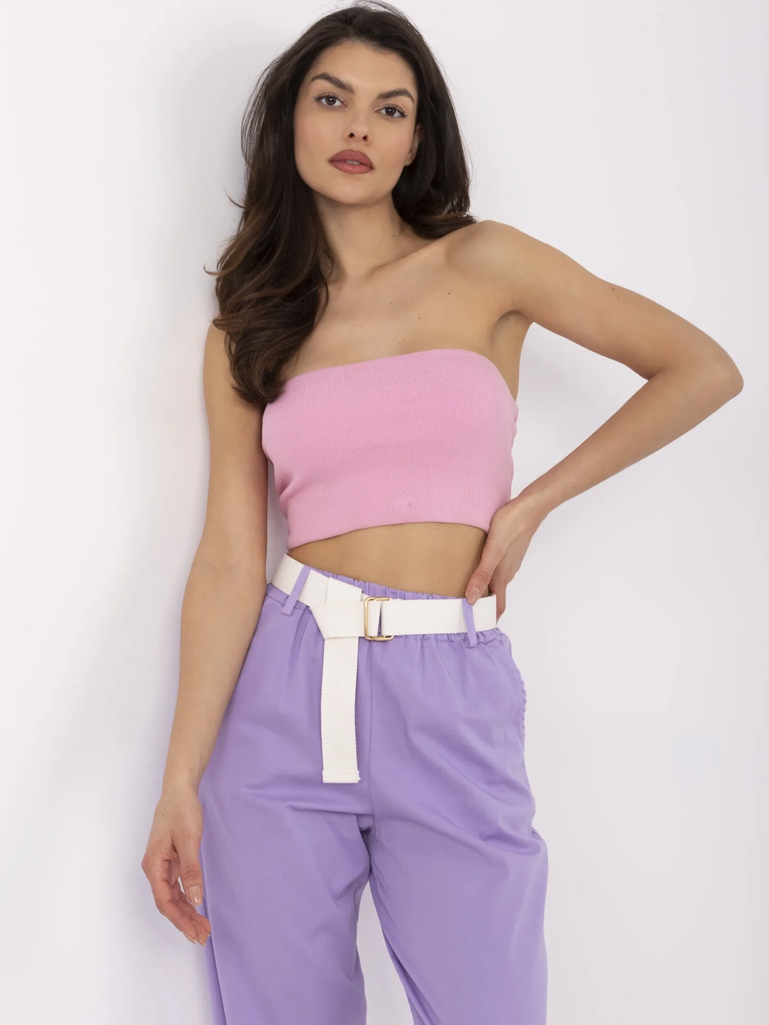 Hurt Lilac women's pants with a fabric belt.