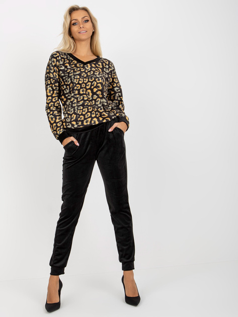 Hurt Czarno-żółty komplet welurowy z bluzą w panterkę RUE PARIS
