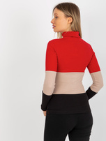 Hurt Czerwono-czarna bluzka basic z golfem w prążek